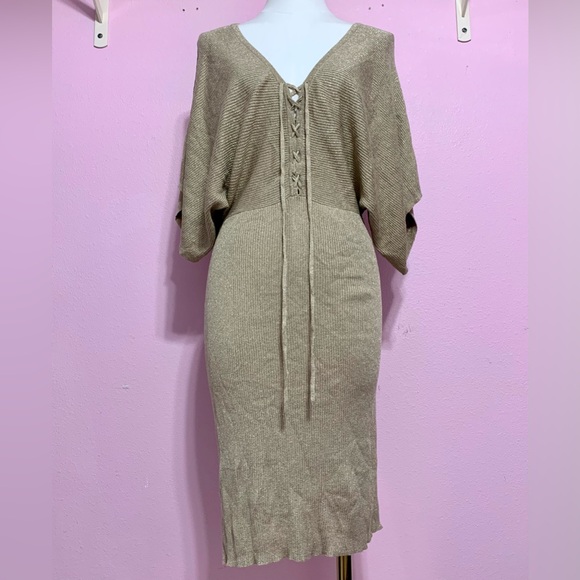 *RARE VTG Arden B gold metallic knit silk/cashmere blend dress - small - Picture 2 of 10